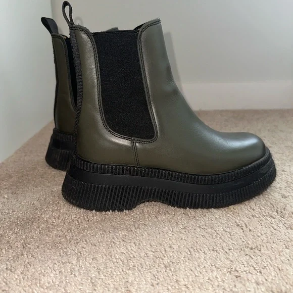 GANNI Olive Green Creepers Mid Chelsea Boots Size 6 - Picture 5 of 13